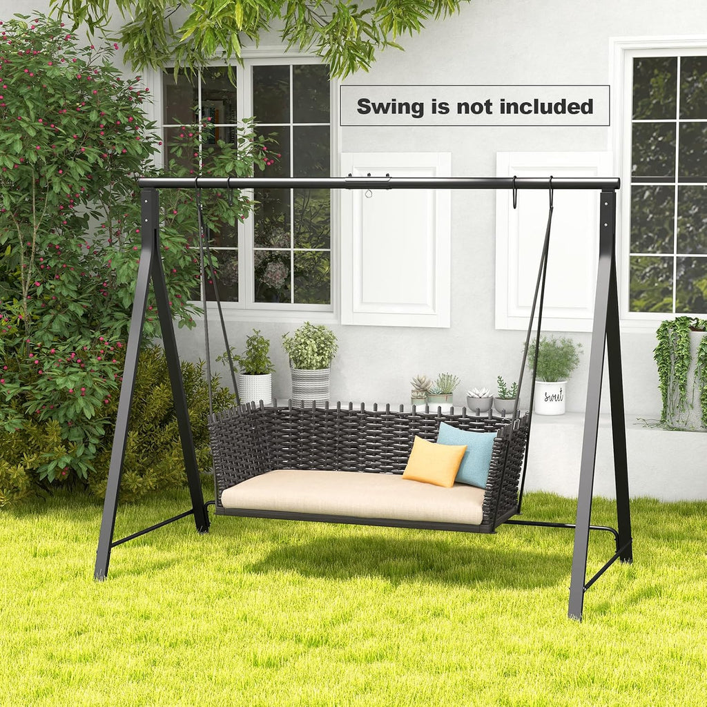Tangkula Metal Swing Frame, Porch Swing Stand with Extra Side Bars, 5 Hanging Rings, Heavy Duty Swing Frame Outdoor for Swing, Hammock, A-Frame Swing Stand Frame Outdoor for Lawn, Garden, Backyard
