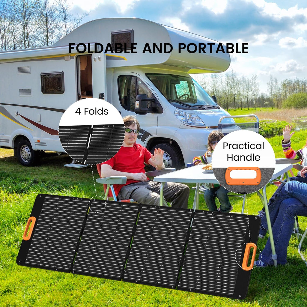 Portable Solar Panel 200 Watt Foldable 200W Solar Cell Solar Charger for Power Station, Waterproof w/Adjustable Kickstand XT60 Anderson DC 8mm Connector for Camping, Off Grid Living