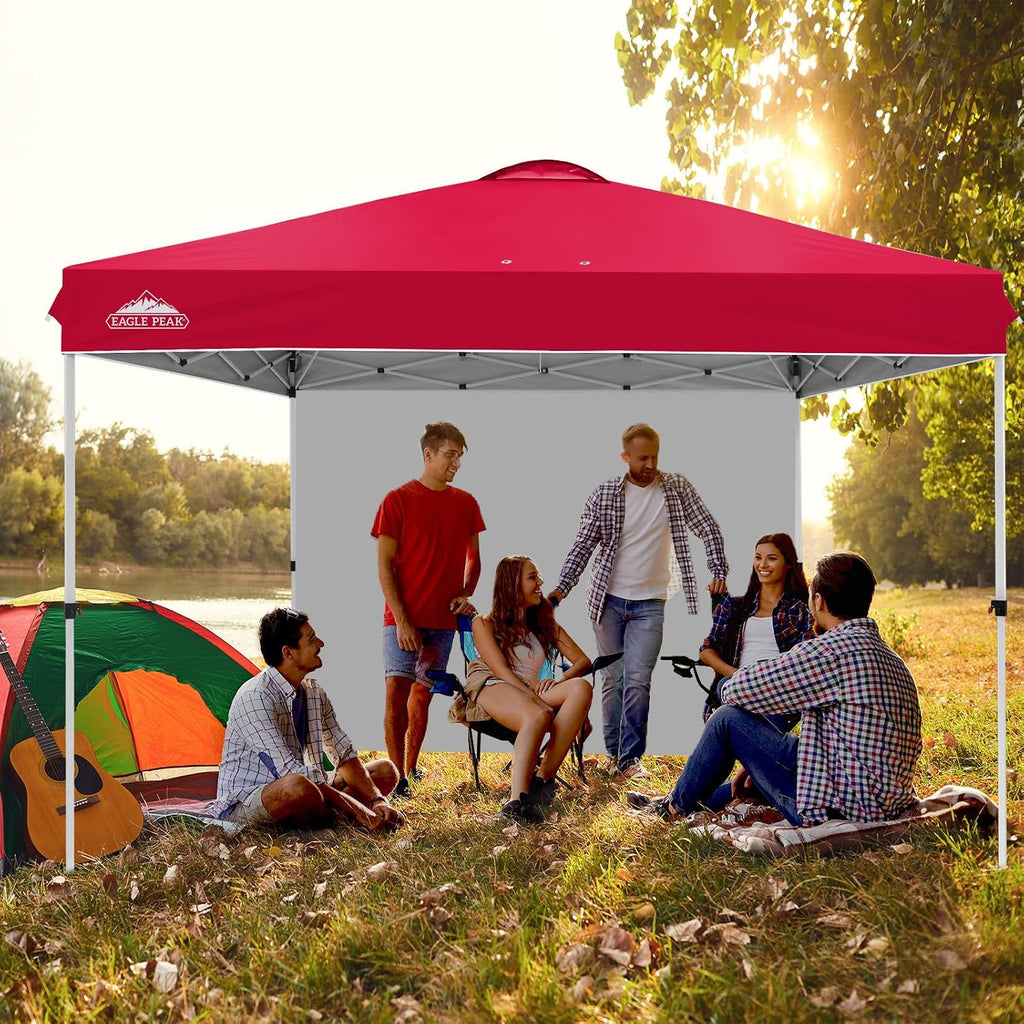 EAGLE PEAK Commercial Canopy 12x12 Pop Up Canopy Tent with 1 Sidewall, Easy Setup Heavy Duty Instant Event Shelter for Vendors & Markets, Outdoor Sun Shade, Red