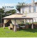 13x13FT Outdoor Pop Up Gazebo, Patio Gazebo with Mosquito Netting and Double Roof, 3 Adjustable Heights Foldable Tent Shelter Quick Setup, for Patio, Garden, Backyard, Party, Deck (Khaki)
