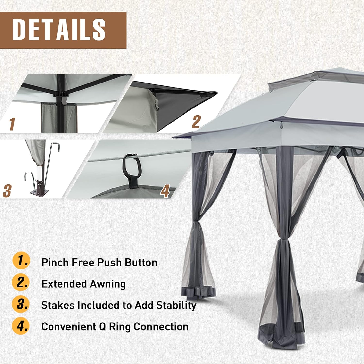 11x11 Pop Up Gazebo Tent with Mesh Netting, Instant Outdoor Canopy with UPF 50+ UV Protection, Water Resistant, Gray