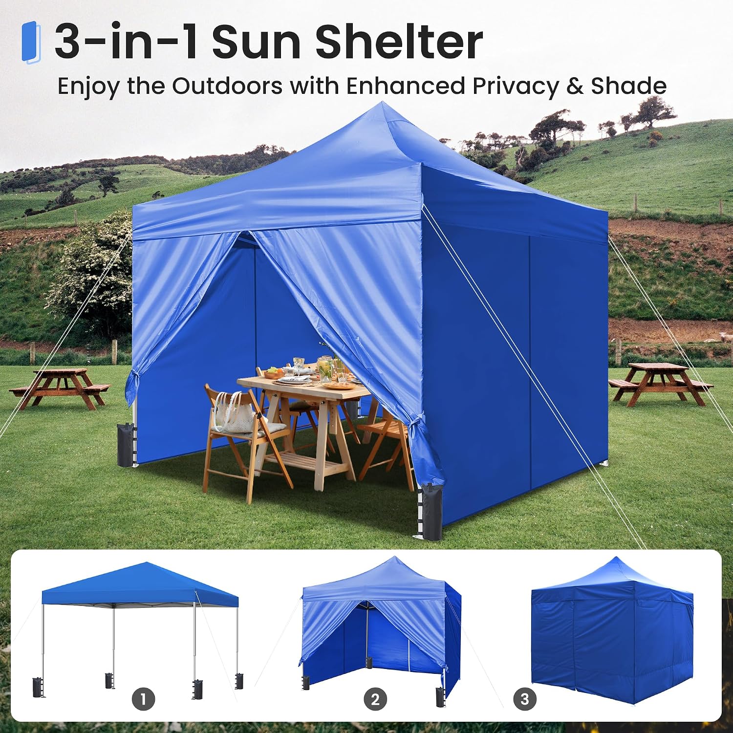 Pop Up Canopy Tent Instant Shelter, Portable Outdoor Sun Shade (Light Blue, 10x10 with Sidewalls)