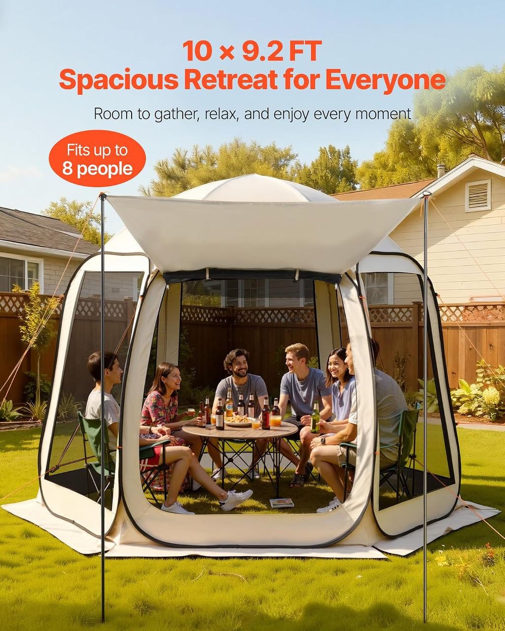 Pop Up Screen House Tent VEVOR 10 x 9.2 FT Pop-Up Screen Room with Awning, Portable Screen Tent Gazebo for 4–8 Person, Instant Screen Canopy with Carry Bag for Patio Backyard Camping