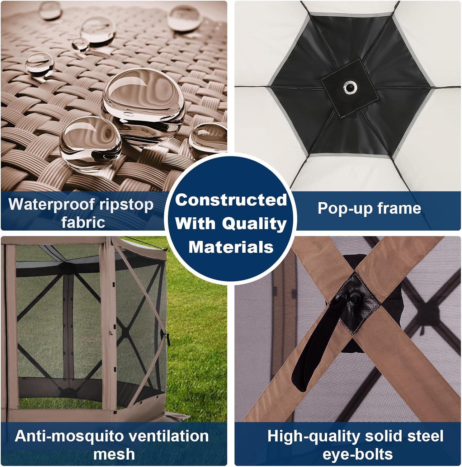 COBIZI Pop Up Gazebo Screen Tent Screen House for Camping, 12x12 Screen Room with Mosquito Netting, Hub Tent Instant Screened Canopy with Carrying Bag and Ground Stakes, Brown