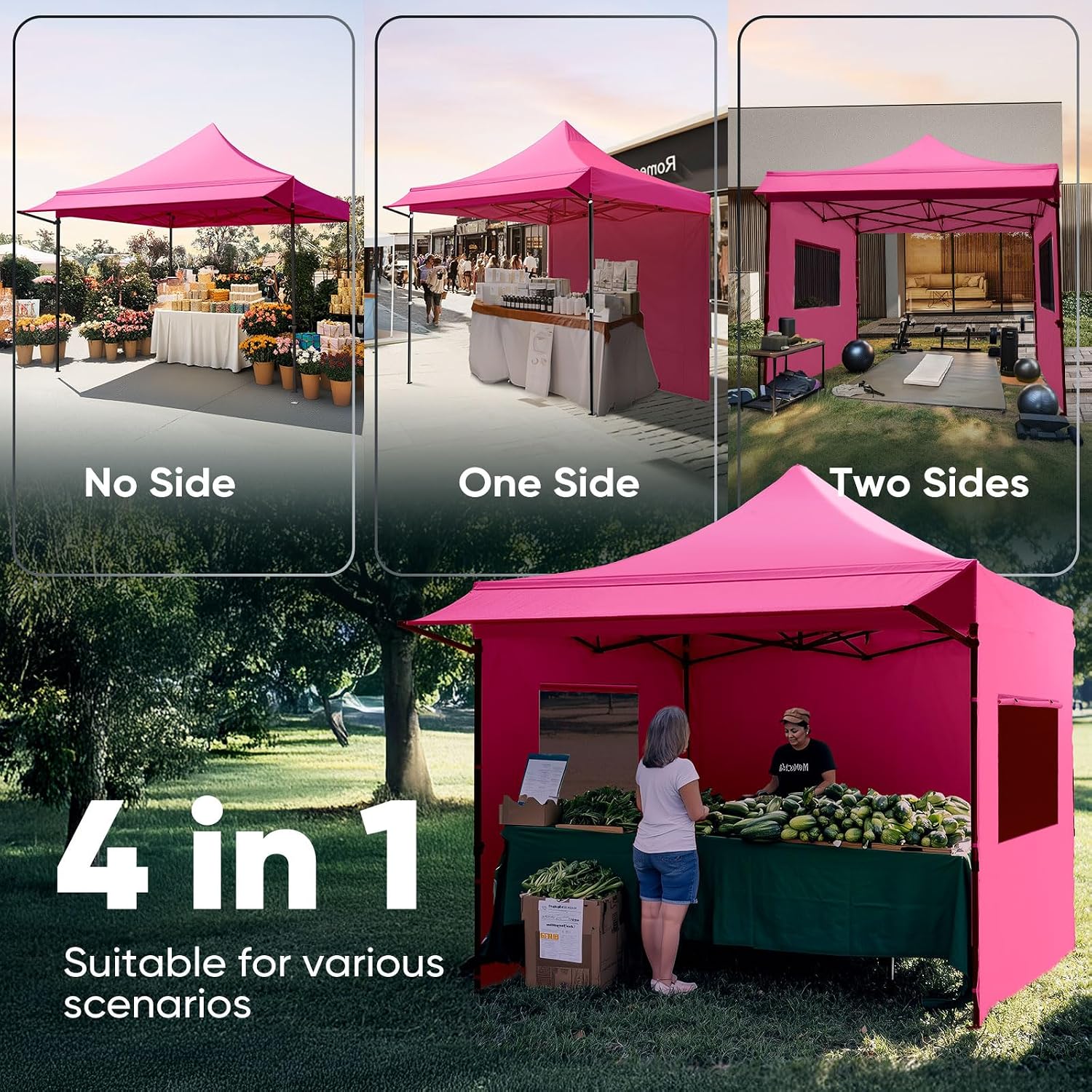 Quictent 10x10 Heavy Duty Pop up Canopy Tent with 3 Removable Sidewalls, Commercial Grade Instant Shelter with Wheeled Bag for Outdoor, Parties, Markets, 600D PU Coated UPF 50+ Sun Shield