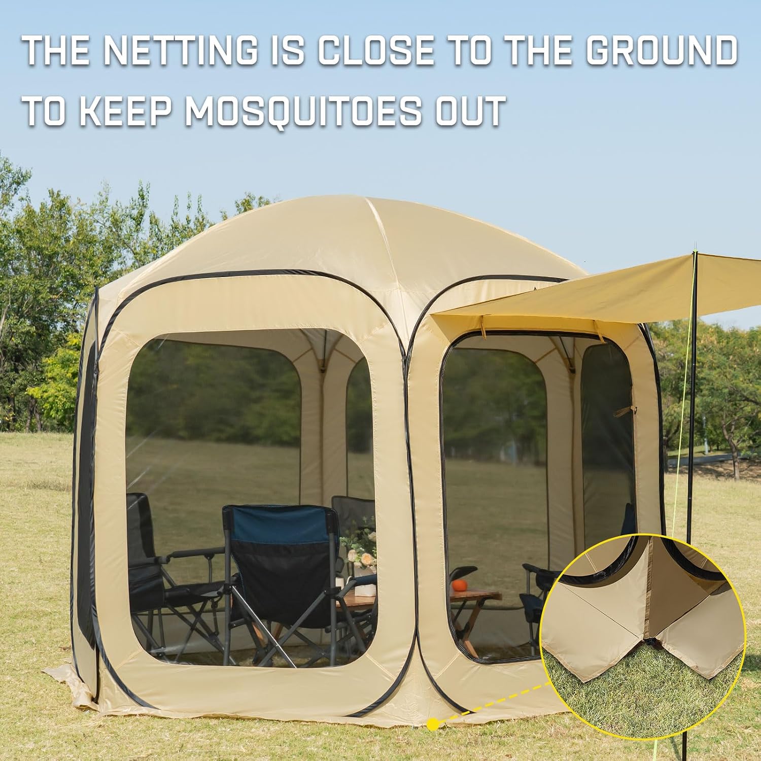 JELUCAMP 10x10 FT Pop Up Screen House Tent - Instant Screened Gazebo Canopy with Mosquito Net, Portable Backyard Tent for 4-6 People, Easy Setup Patio Shelter for Camping, BBQ, Sports & Outdoor