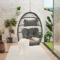 Egg Swing Chair with UV Resistant & Strong Frame, Wicker Rattan Egg Chair with Stand, 360 lbs Capacity Hanging Chair for Indoor & Outdoor Use, Patio Balcony Garden Bedroom, Dark Gray