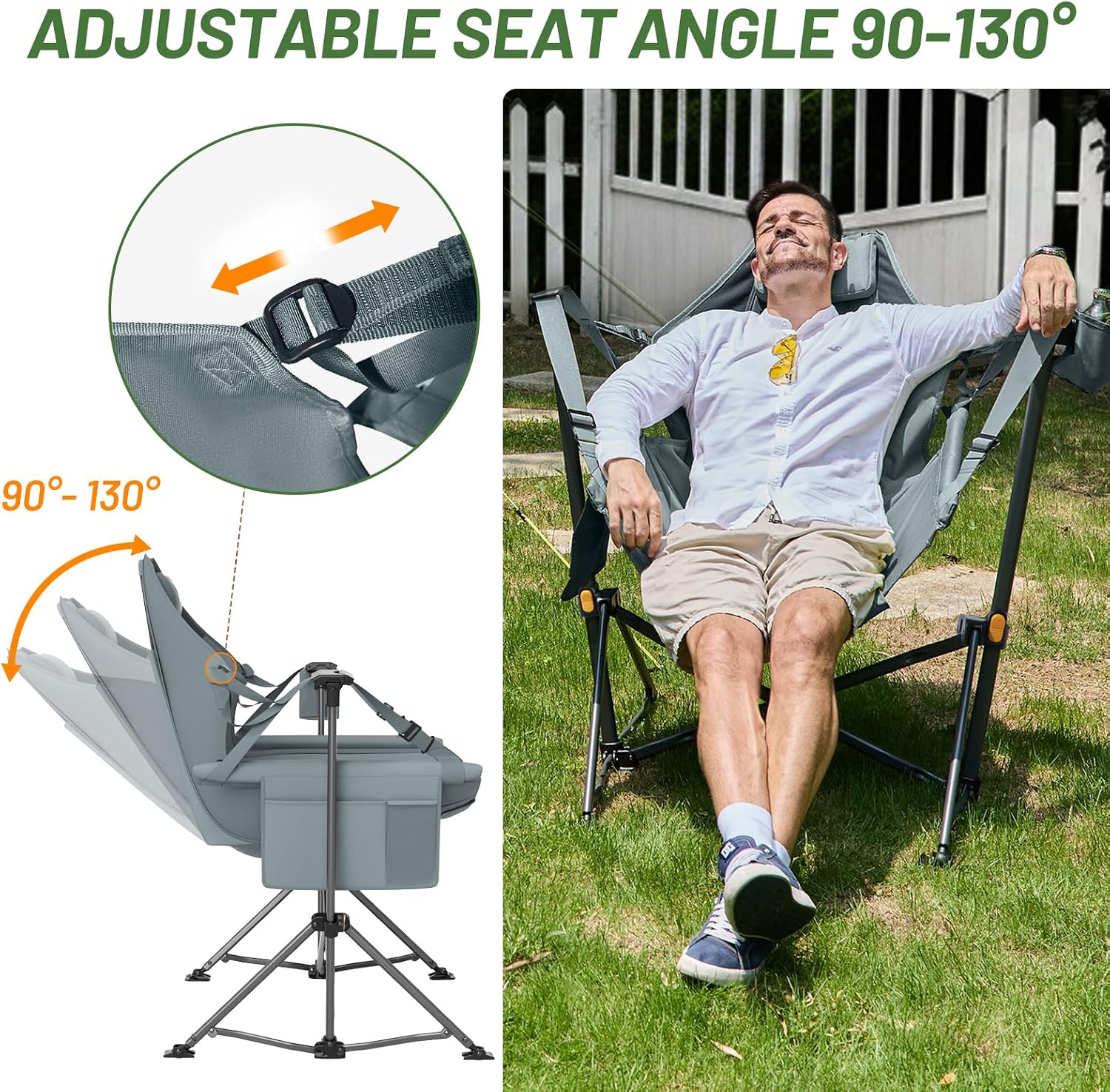 TIMBER RIDGE Hammock Camping Chair with Adjustable Backrest, Heavy Duty Folding Hammock Chair Supports 300lbs, Portable Hammock Chair for Camping, Travelling and Patio, Grey 2 Pack