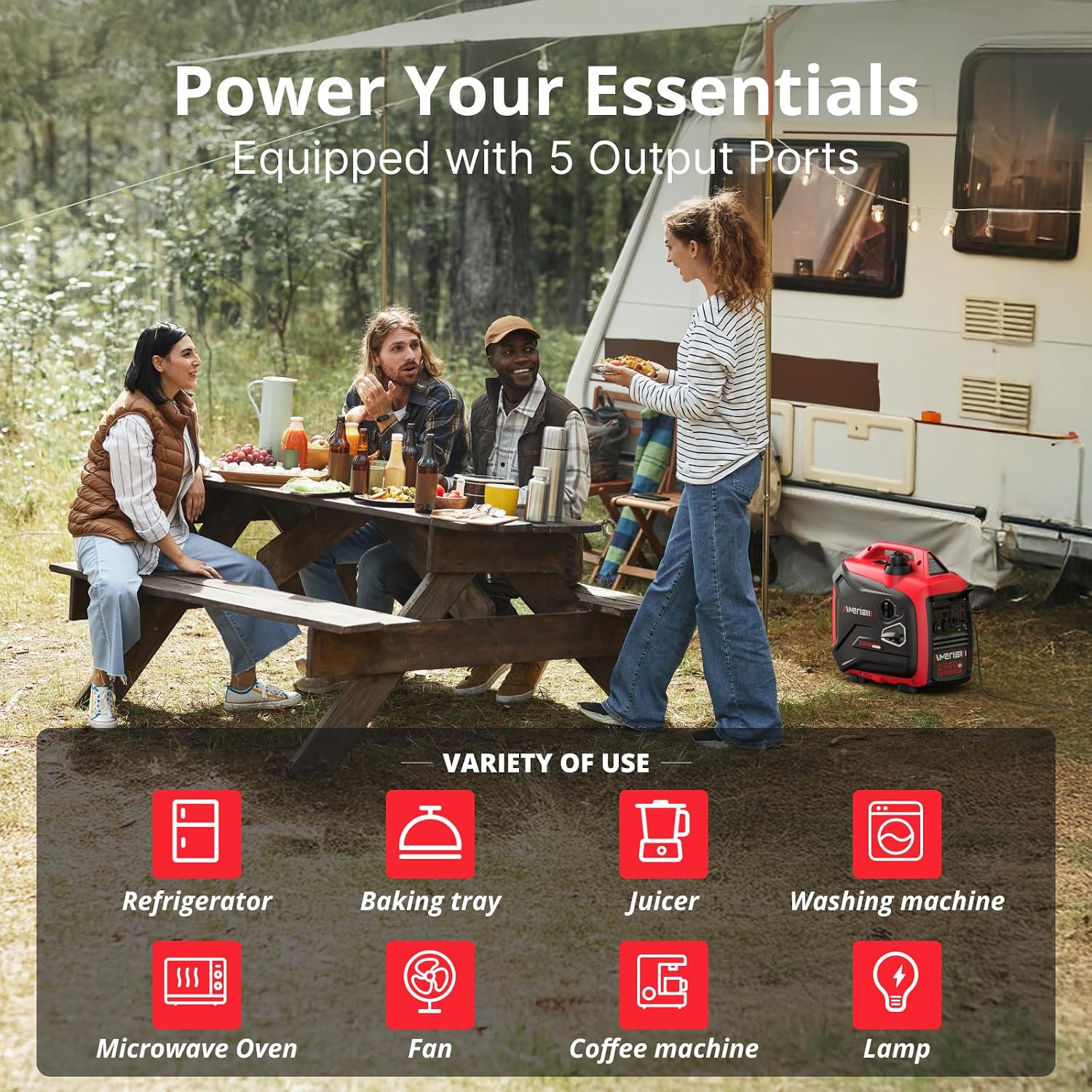AMERISUN Portable Inverter Generator 2500W Gas Powered, Long Runtime Gas Generator for Home Backup, Emergency, Camping, EPA Compliant