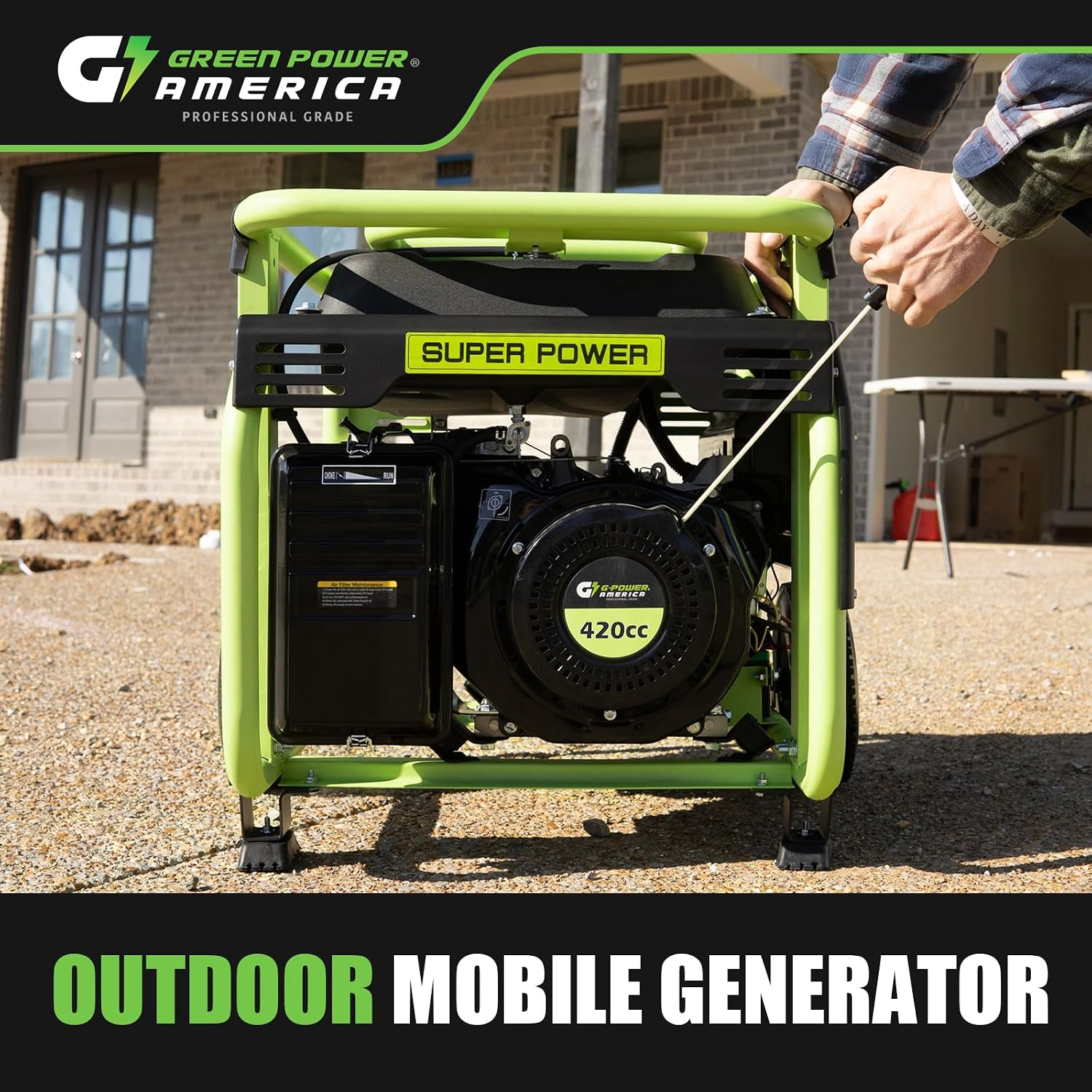 Green-Power America 10500 Watt Gasoline Powered Generator, Electric & Recoil Start, 120V/240V, 12V/8.3A Outlet, Whole House Backup, RV & Job Site Ready, EPA Approved