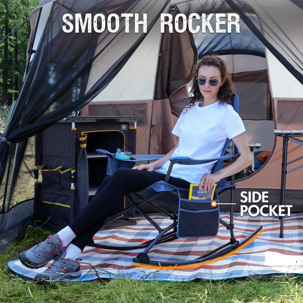 Portal Outdoor Rocking Chair Camping Folding Portable Rocker with Cup Holder Side Pocket Carry Bag, Support 350LBS (Mesh Blue), 2 Pack