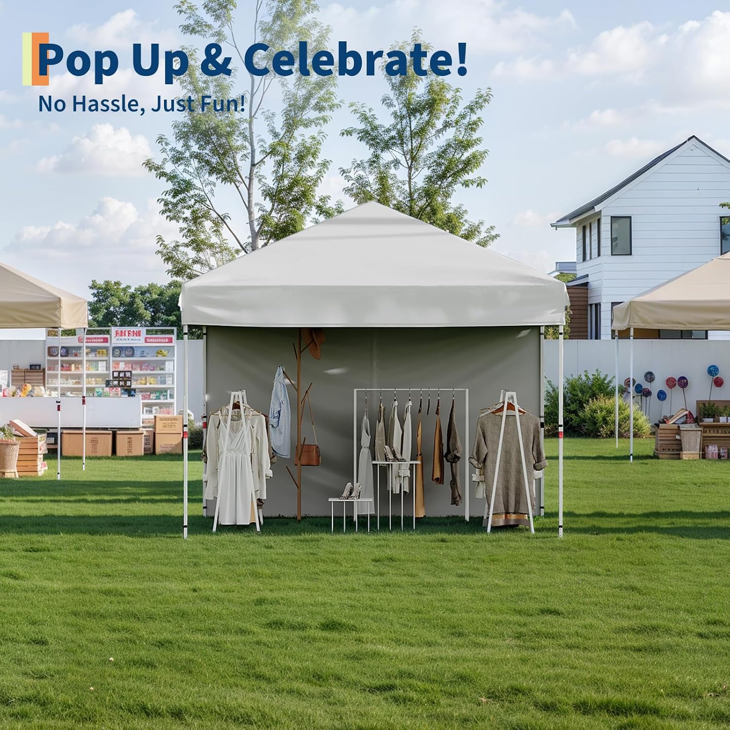 10x10FT Instant Pop Up Canopy Tent with 1 Side Wall, Heavy Duty Canopy Set, Waterproof and UV Protected Tailgate Tent for Outdoor Events (White)