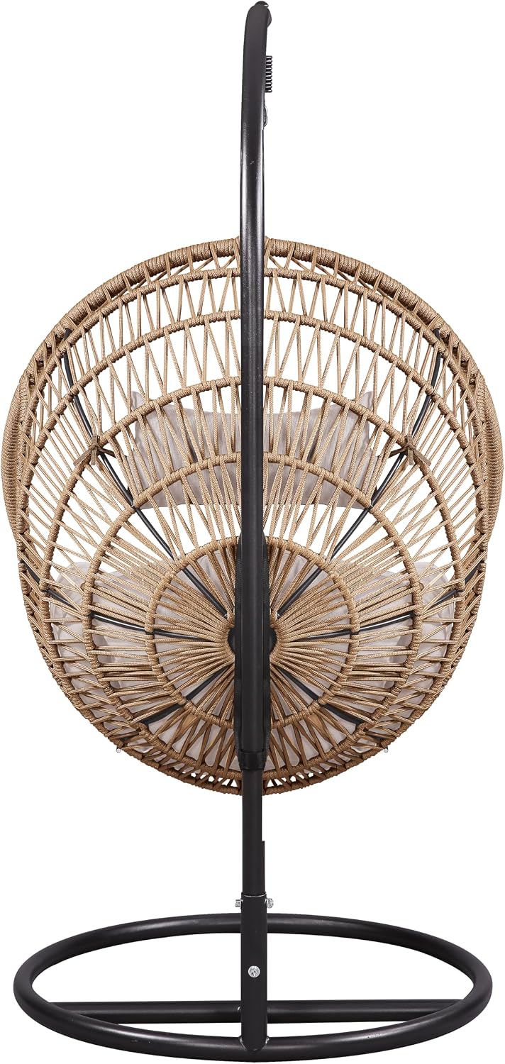 ACME Vasant Outdoor Patio Hanging Chair/Stand in Beige Fabric and Rope