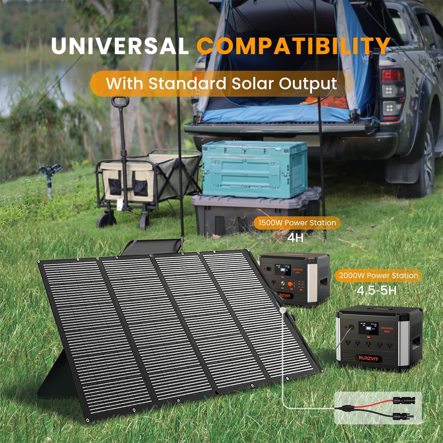 400 Watts Foldable Solar Panel, Luggable & Durable, Portable 400W Solar Charger Complete with Adjustable Stand Case, 40V Waterproof for Off-Grid Camping RV/Campervan Solar Generator