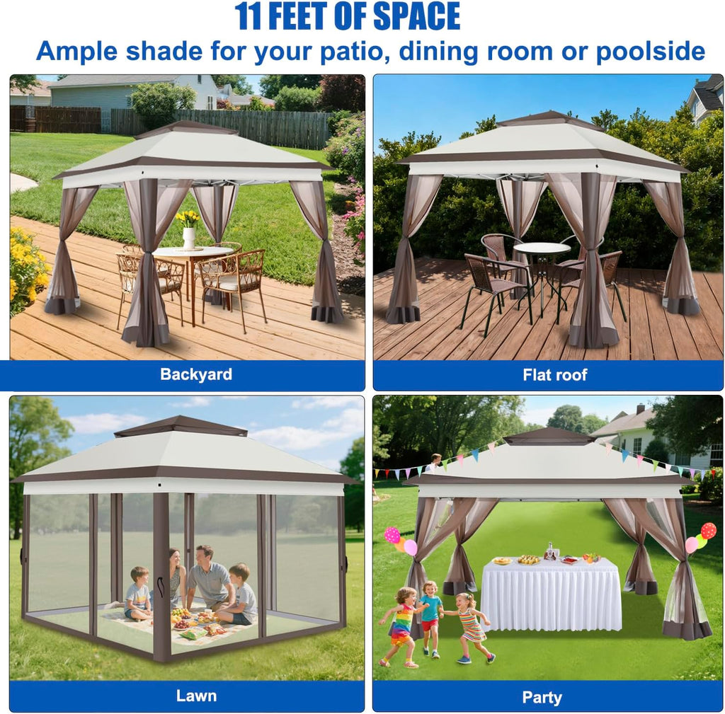 Yesker 10x10 Pop Up Canopy Tent w Mesh Netting Sidewall Vented Top - Heavy Duty Outdoor Canopy, Easy Setup Shelter Gazebo Waterproof 10x10 Popup Tnets for Patio Backyard Parties & Events, Khaki Brown