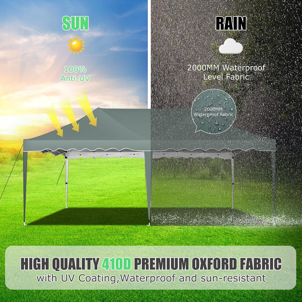 HOTEEL 10x20 Pop up Canopy Tent Without Sidewall Easy Up Commercial Outdoor Wedding Party Tents for Parties All Season Wind & Waterproof Gazebo Roller Bag, Gray
