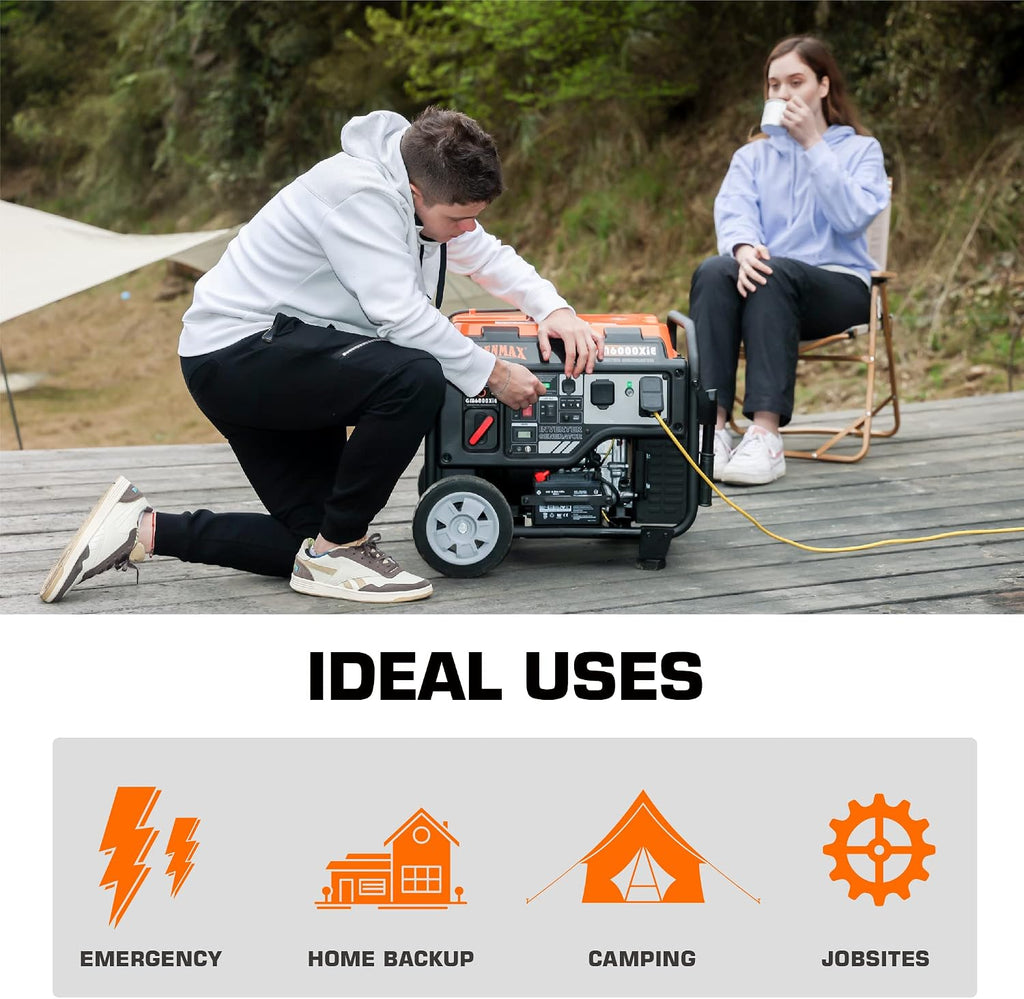 GENMAX Portable Inverter Generator, 6000W open frame Gas Powered High Speed Engine with Electric Start, Ultra Lightweight for Backup Home Use & Job Site，EPA Compliant (GM6000XiE)