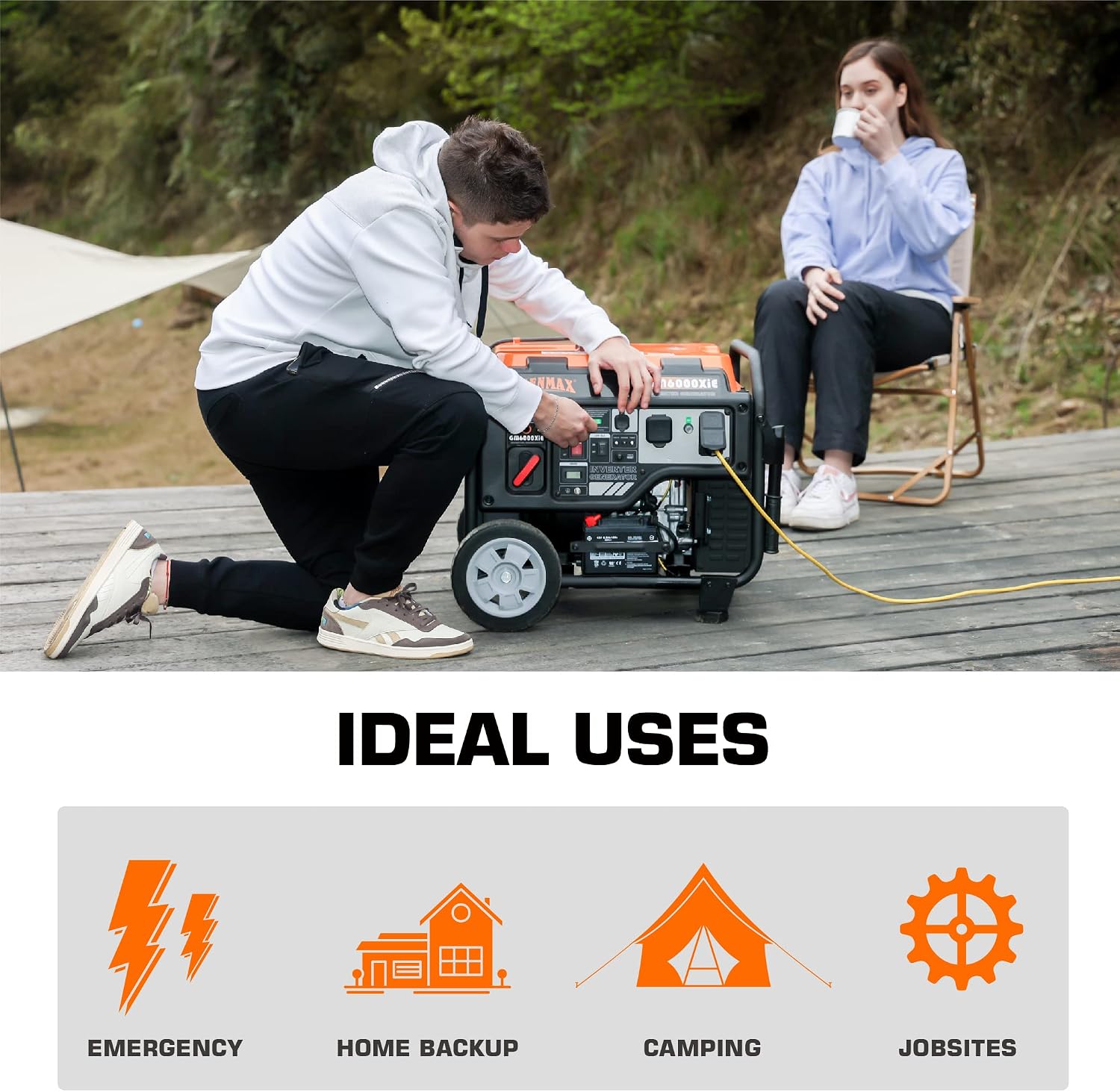 GENMAX Portable Inverter Generator, 6000W open frame Gas Powered High Speed Engine with Electric Start, Ultra Lightweight for Backup Home Use & Job Site，EPA Compliant (GM6000XiE)
