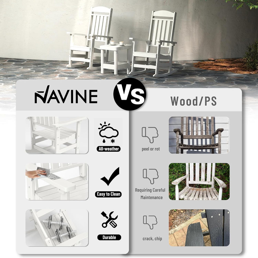 NAVINE Outdoor Rocking Chairs Set of 6, Oversized High Back Patio Rocking Chairs, All Weather Porch Rocking Chairs for Outside. White