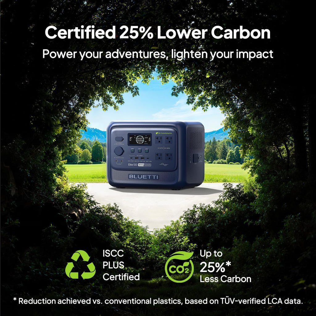 BLUETTI Elite 100 V2 (Bio-based) Portable Power Station, 1024Wh LFP Battery Backup w/ 4 1800W AC Outlets (3600W Surge), 35% Smaller, ISCC PLUS Certified Eco-Shell, Solar Generator for Camping, Outages
