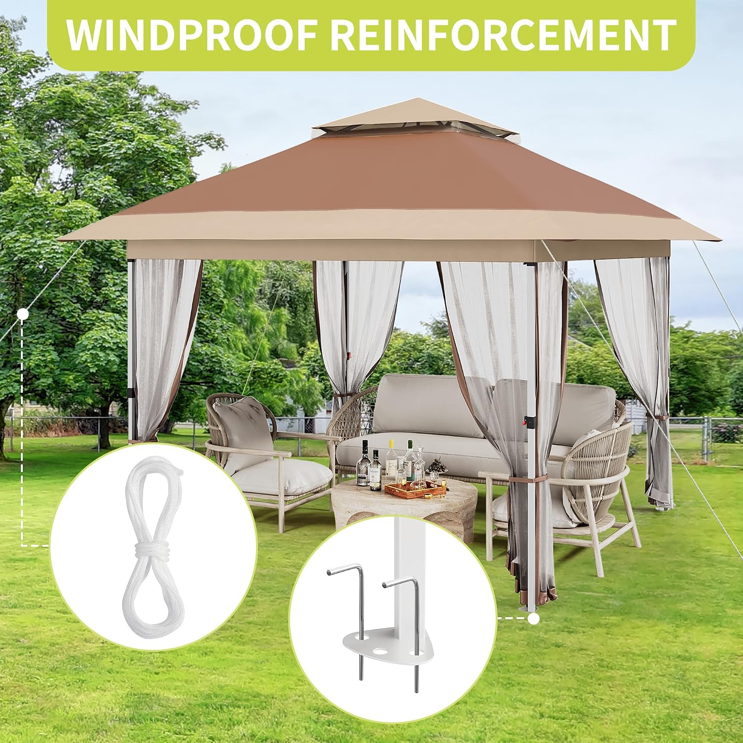 GarveeLife 12x12 Canopy Tent, Pop Up Gazebo Tent with Mosquito Netting, Outdoor Canopy with 4 Sandbags & Wheeled Bag & Height Adjustable, Pop Up Gazebo for Patio Garden Backyard Lawn Deck