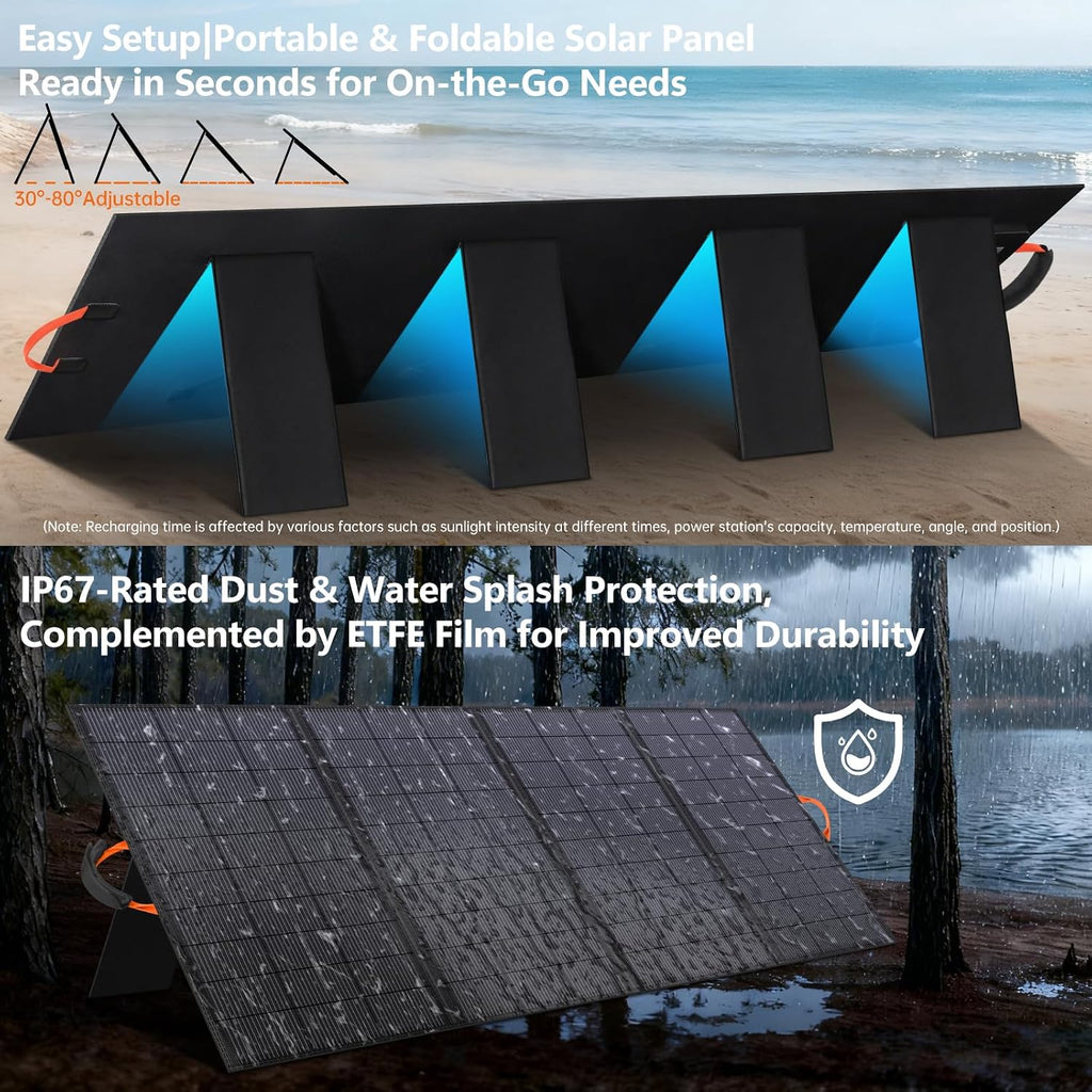 400W Portable Solar Panel for Power Station, 36V ETFE Foldable Solar Panel Charger,25% High Efficiency,MC4 Output, IP68 Waterproof, for Outdoor Camping, RV