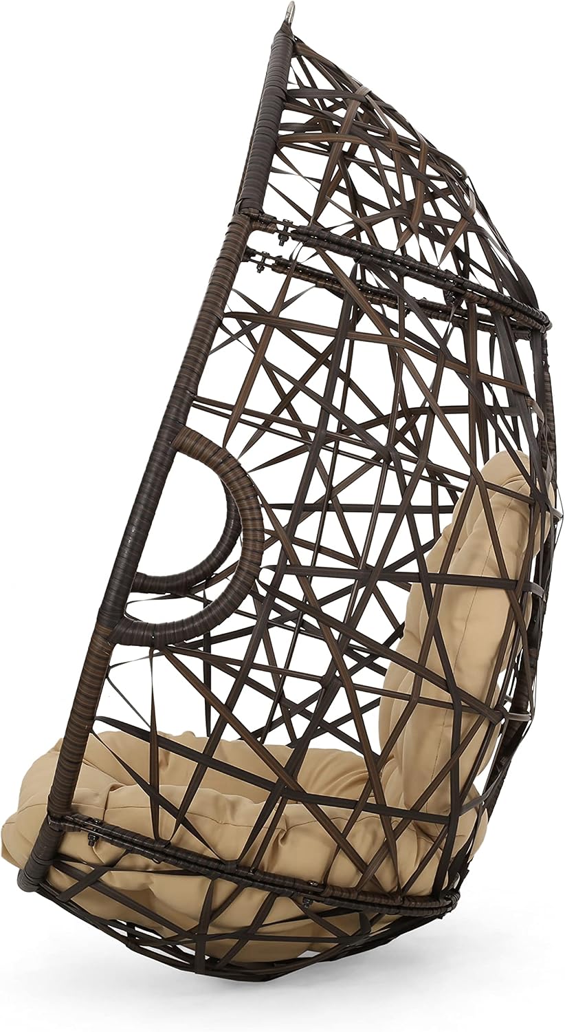 Christopher Knight Home Isaiah Indoor/Outdoor Wicker Tear Drop Hanging Chair (Stand Not Included), Multi-Brown and Tan