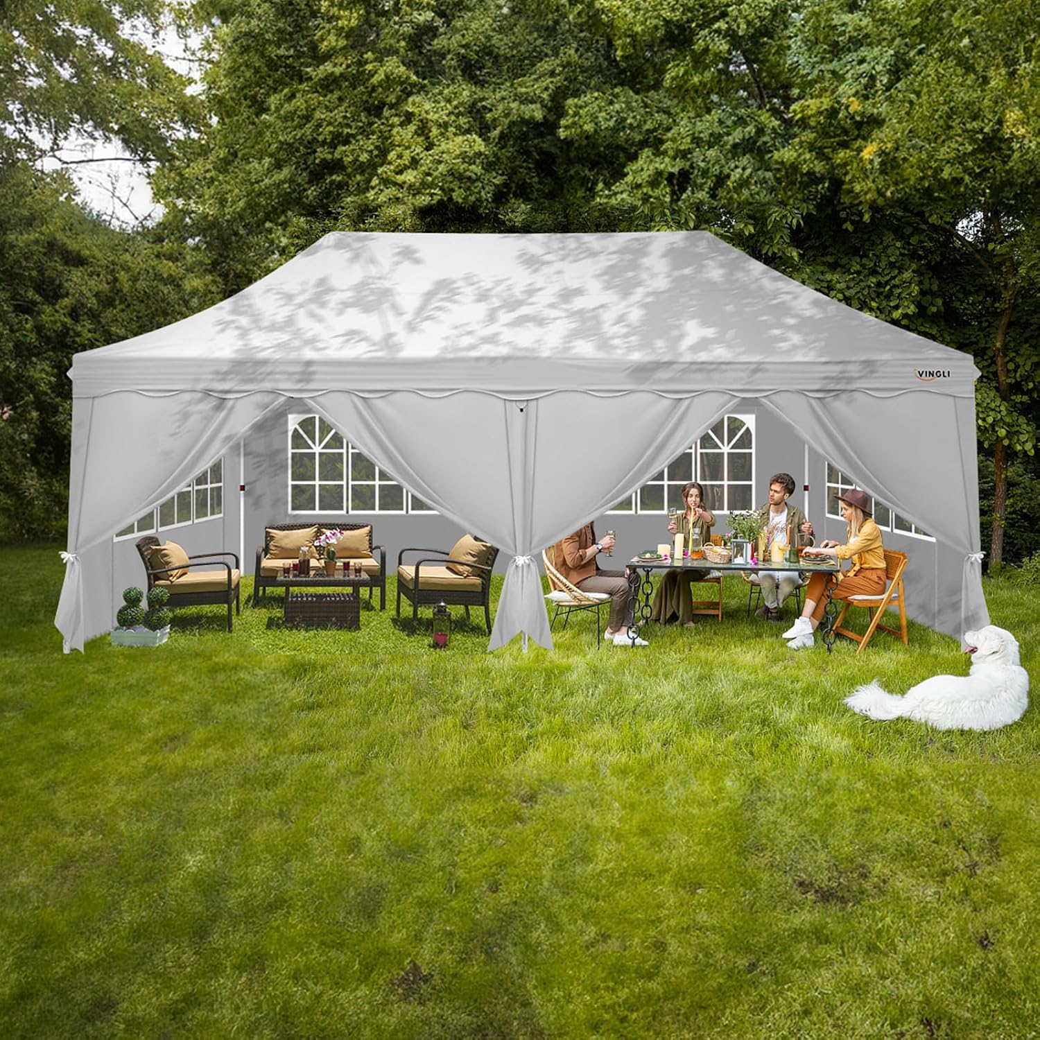 VINGLI 10x20 Pop Up Canopy Tent with Sidewalls, Commercial Outdoor Canopy Tent Pop Up Gazebo Party Tent Wedding Tents with Sandbags & Rolling Bag