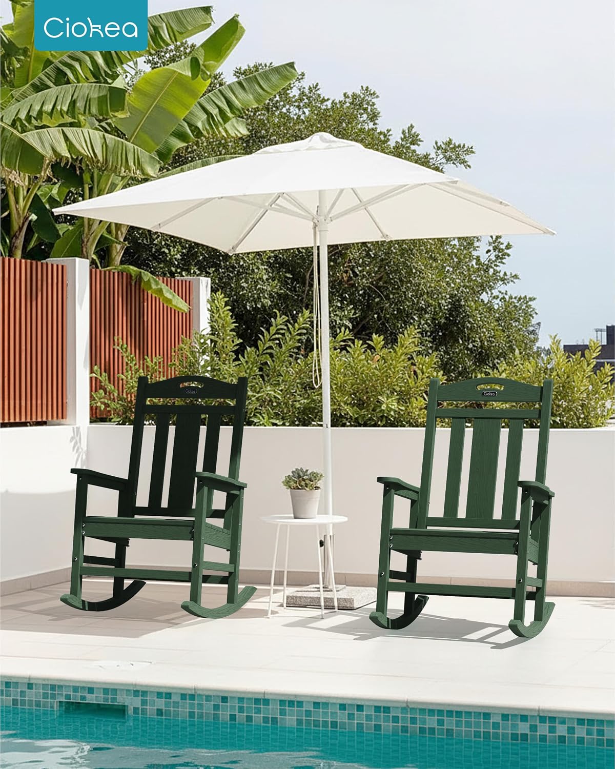 Ciokea Oversized Outdoor Rocking Chair, 380lbs Heavy-Duty Large Patio Rocker, Weather Resistant & Anti-Fade Porch Chair, High Back Cozy Rocking Chair for Outside, Fire Pit, Deck, Garden,Forest