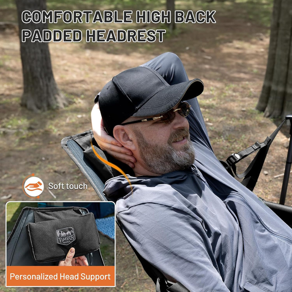 TIMBER RIDGE Oversized Hammock Camping Chair, Swinging Chair with Adjustable Back and Seat Height, Portable Folding Rocking Chair for Outdoor Lawn, Backyard and Patio, Supports 400lbs, Black, 2 Pack