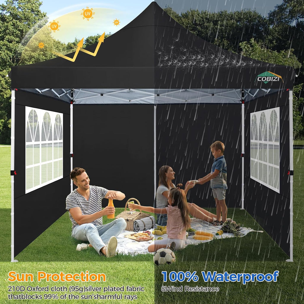 COBIZI 10x10 Pop Up Canopy with 4 Sidewalls, Pop up Tent 10x10 for Parties, Backyard, Commercial, Waterproof and Portable Instant Shelter UV50+ Ez Outdoor Canopy Gazebo with 4 Sandbags