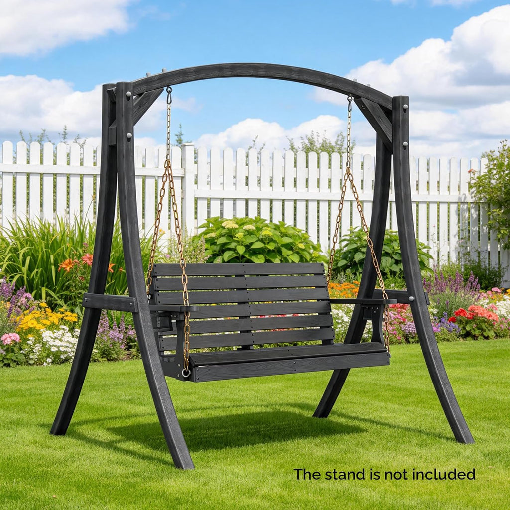 VINGLI Heavy Duty 1600 LBS HDPE Porch Swing Outdoor with Rotatable Cup Holder, 4 FT Patio Bench Swing with Adjustable Chains, 2 Person Hanging Porch Swing Chair for Porch, Yard, Tree, Garden - Grey