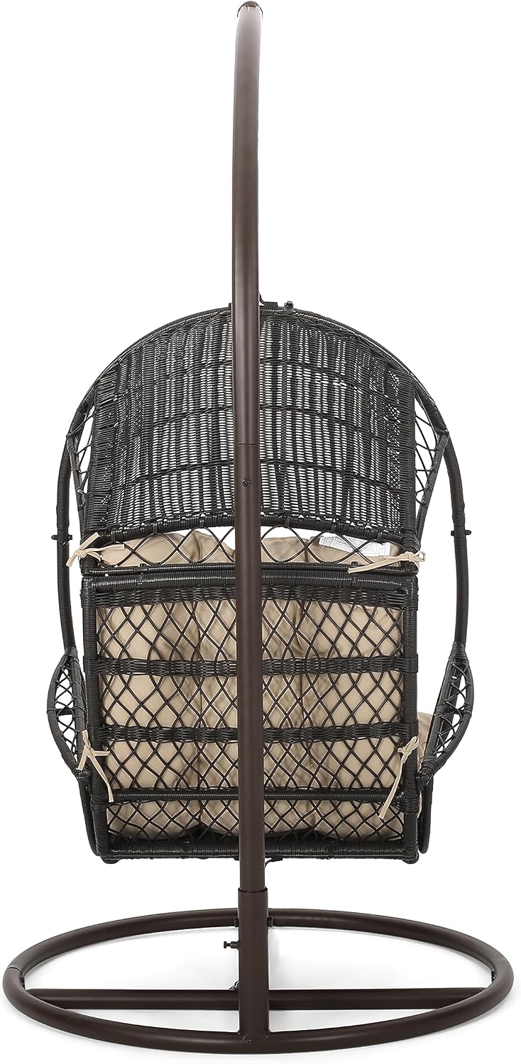 Christopher Knight Home Amanda Wicker Hanging Chair with Stand, Brown, Tan