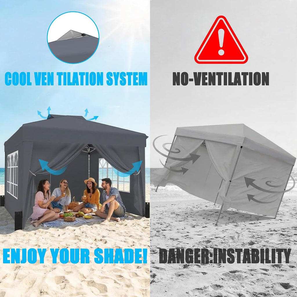SANWAY 10x10 Pop Up Canopy Tent with Sidewalls x 4 – Easy Setup Canopy Tent, Waterproof, UV-Resistant, Portable with Carry Bag for Outdoor Events, Camping, and Backyard Parties – Dark Gray