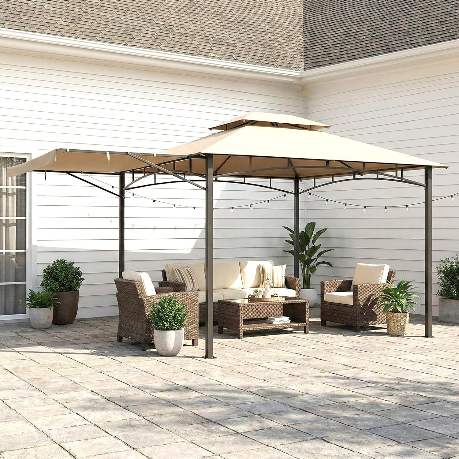 Garden Winds Reinforced Replacement Canopy Top Cover Compatible with The 8633934 Casual Way Awning 10' x 12' Gazebo - Classic Sand, Riplock 350