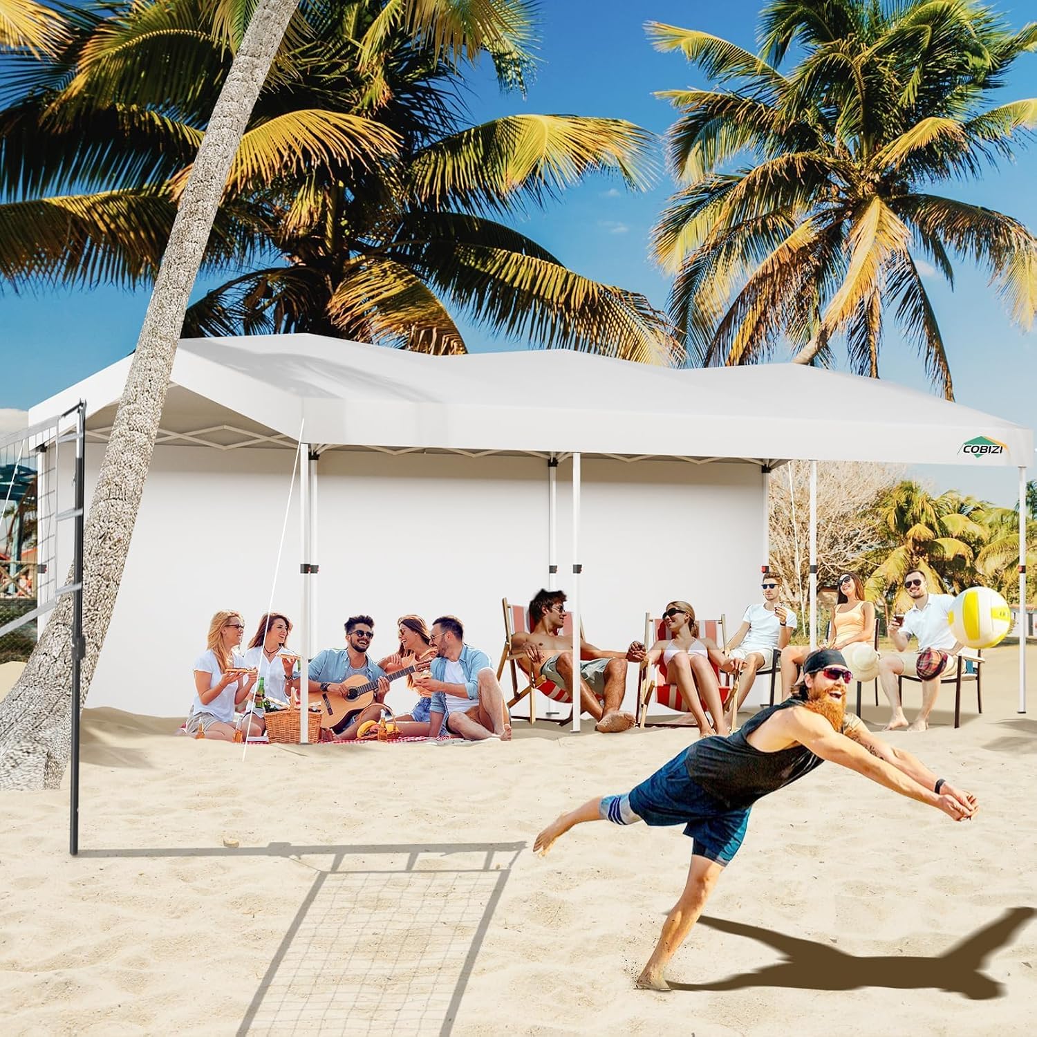 COBIZI 10x30 Pop Up Canopy with One Button Push Center Lock,Ez Up Portable Carport with 3 sidewalls,Waterproof UV50+ Outdoor Party Commercial Carport Canopy Gazebos with Roller Bag(10 x 30 ft White)