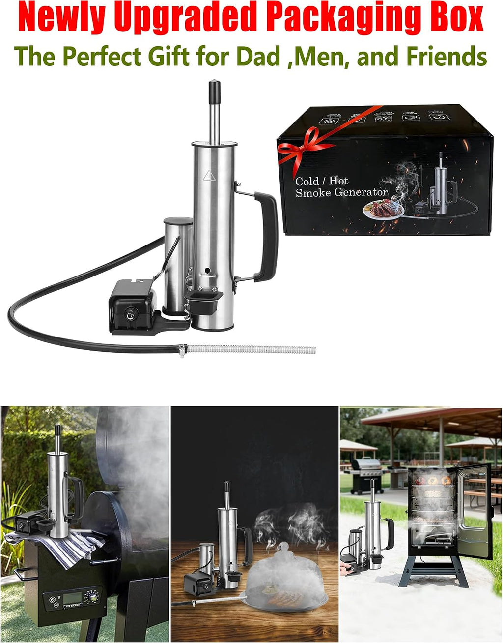 Advanced Smoke Tube for Pellet Smoker, Cold Smoker Generator for Gas Grilling, Cordless Electric Cold/Hot Smoker Generator, Bonus Magnetic Smoking Guide, Fits Any Grill - Perfect Gifts for Men/Fathers