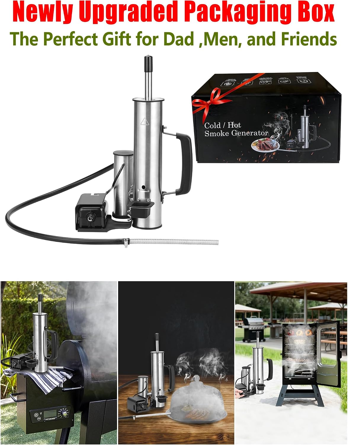 Advanced Smoke Tube for Pellet Smoker, Cold Smoker Generator for Gas Grilling, Cordless Electric Cold/Hot Smoker Generator, Bonus Magnetic Smoking Guide, Fits Any Grill - Perfect Gifts for Men/Fathers