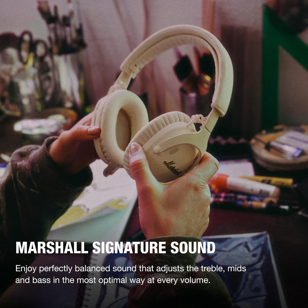 Marshall Monitor III A.N.C. Wireless Over-Ear Bluetooth Headphones - Active Noise Cancelling with Microphone | 100+ Hr Playtime | Lightweight, Foldable Design for Travel - Cream