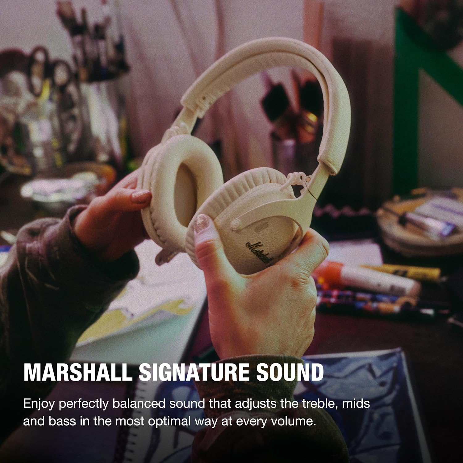 Marshall Monitor III A.N.C. Wireless Over-Ear Bluetooth Headphones - Active Noise Cancelling with Microphone | 100+ Hr Playtime | Lightweight, Foldable Design for Travel - Cream