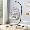 Swing Egg Chair with Stand, Outdoor Hanging Chair with Cushion and Headrest, Rattan Egg Chair for Backyard, Balcony, Indoor, 300lbs Capacity, Grey