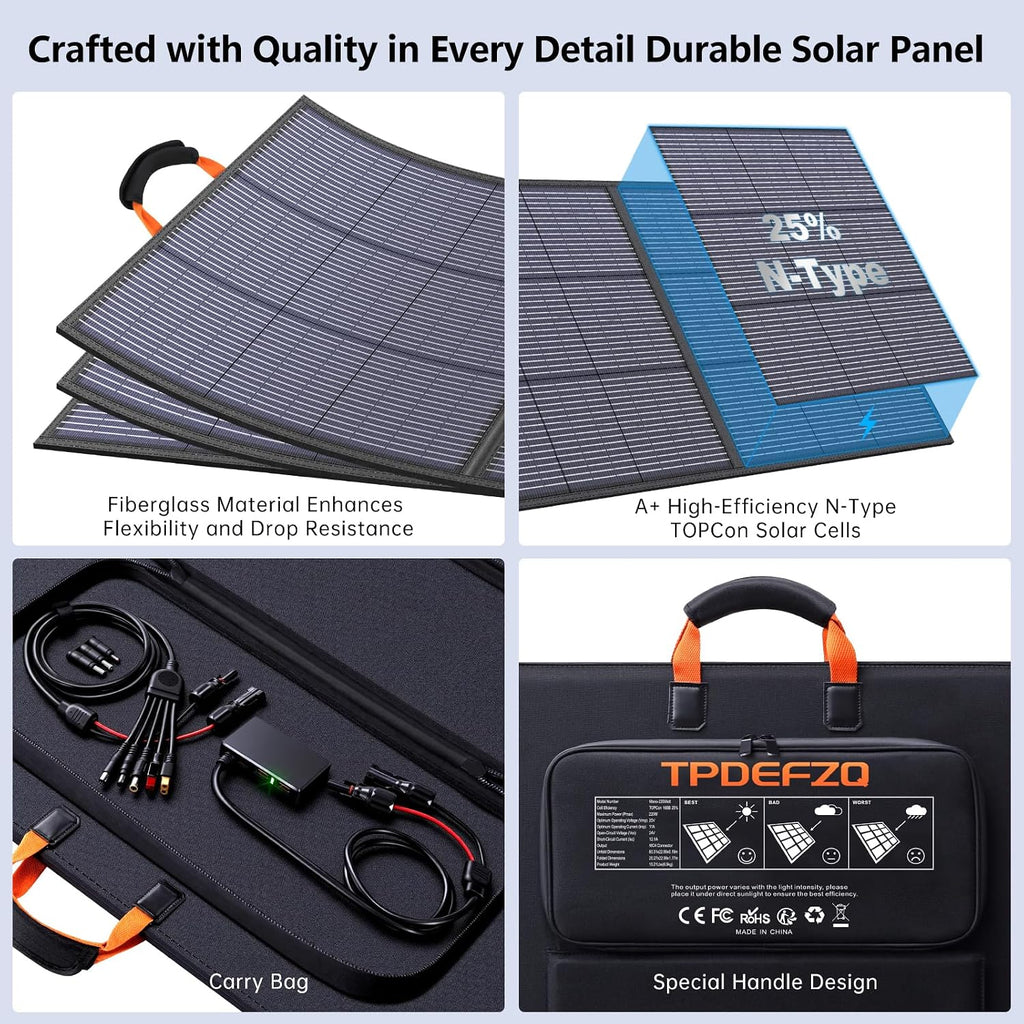 220W Portable Solar Panel 20V 25% High Efficiency N-Type Solar Cell, with 4 Adjustable Kickstand, IP68 Waterproof,Foldable Solar Panel for Camping RV Off Grid Backup