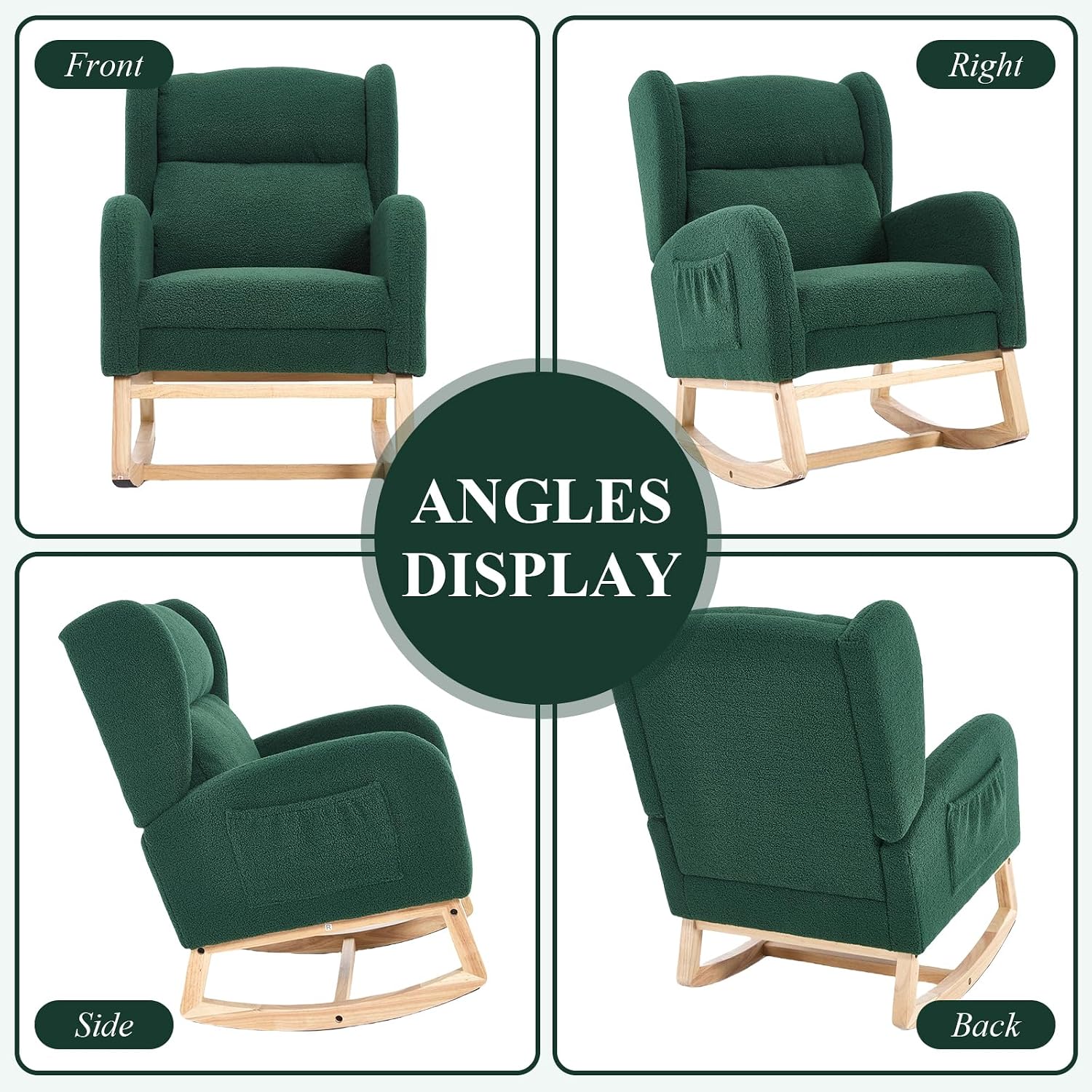NIOIIKIT Nursery Rocking Chair with Footrest, Teddy Upholstered Glider Chair, Nursery Gliding Recliner with Side Pocket, Glider Rocker for Living Room (Green Teddy)