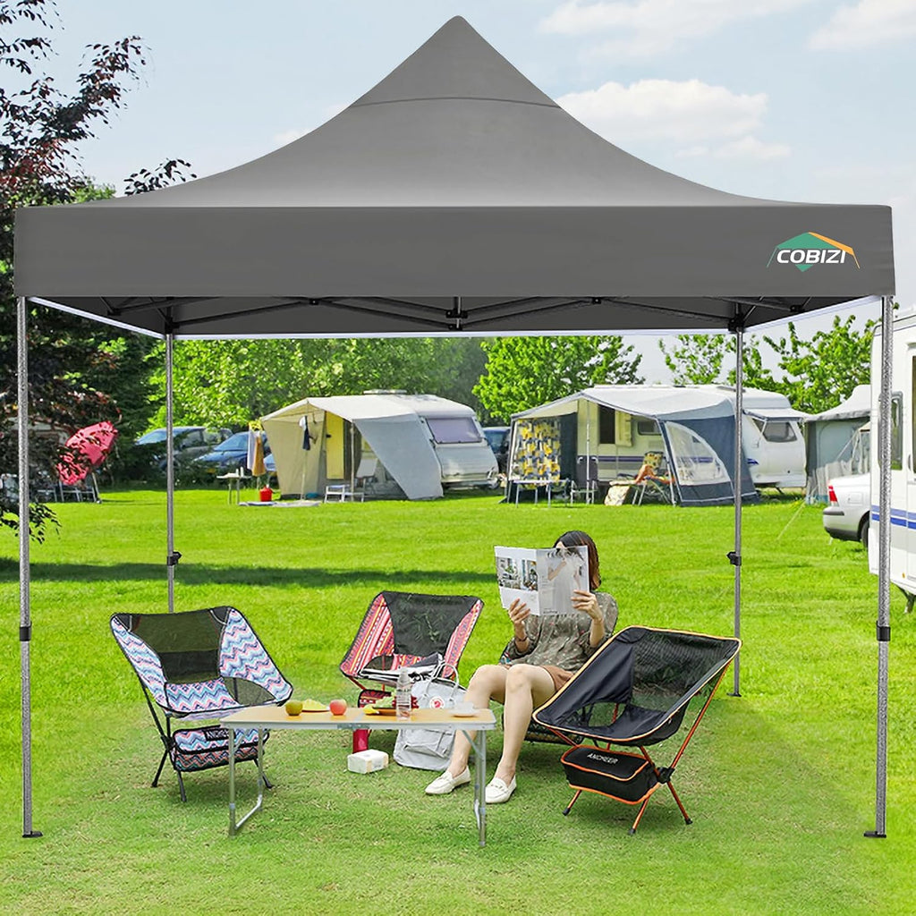 COBIZI 10x10 Pop Up Canopy Without Sidewall,Heavy Duty Canopy UPF 50+ All Season Wind Waterproof Commercial Outdoor Wedding Party Tents for Parties Canopy Gazebo with Carry Bag(10 x 10 ft Gray)