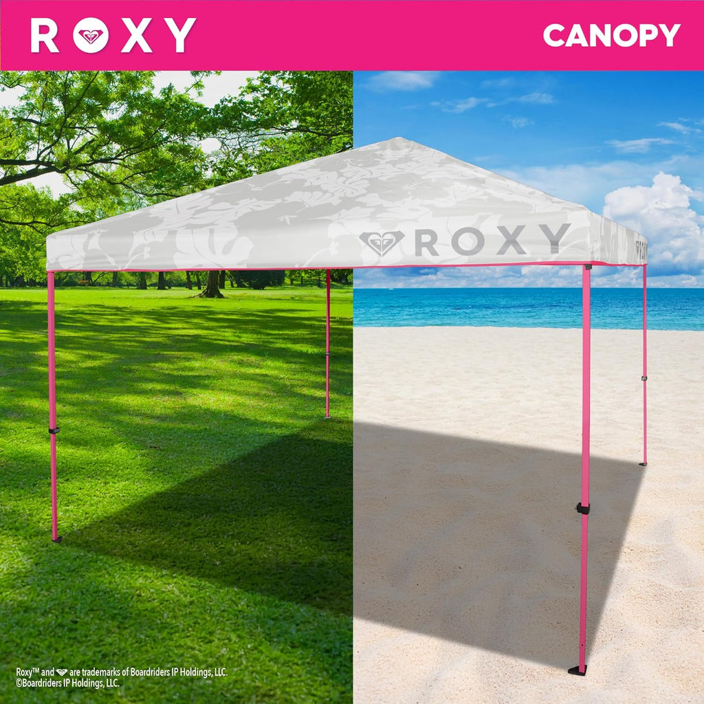 Roxy 10x10 Pop Up Canopy – Outdoor Beach Tent with Easy Up One-Push Setup – Portable Shade Shelter for Beach, Tailgate, Family Trips, RV Camping – Folding Gazebo with Wheeled Bag – Hot Pink/White