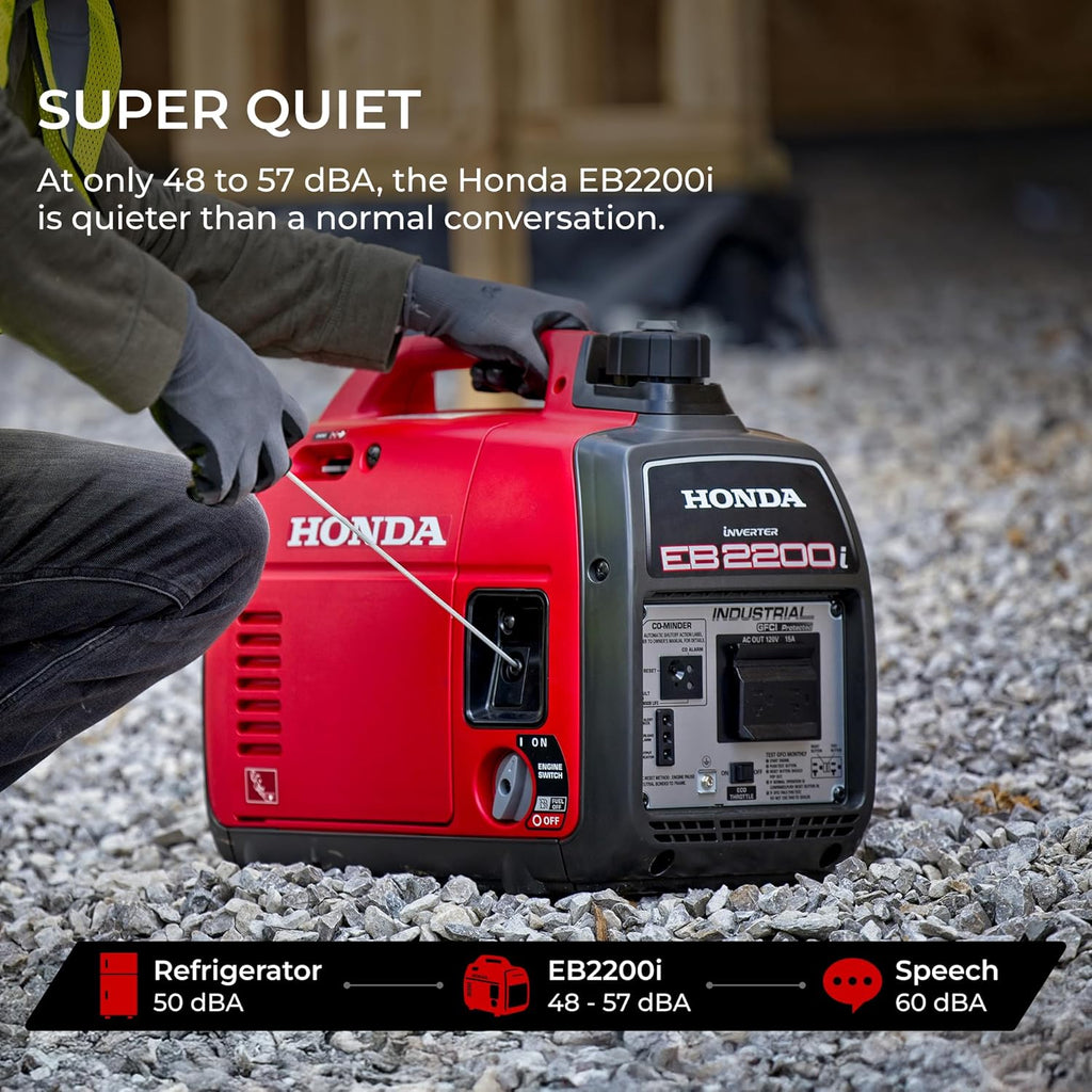 Honda EB2200i 2200 Watt Inverter Generator, Super Quiet 120V Gas Powered OSHA-Compliant Outdoor Portable Generator for Construction Site or Backup Power Supply, Up to 8.1 Hour Run Time (EB2200ITAN)