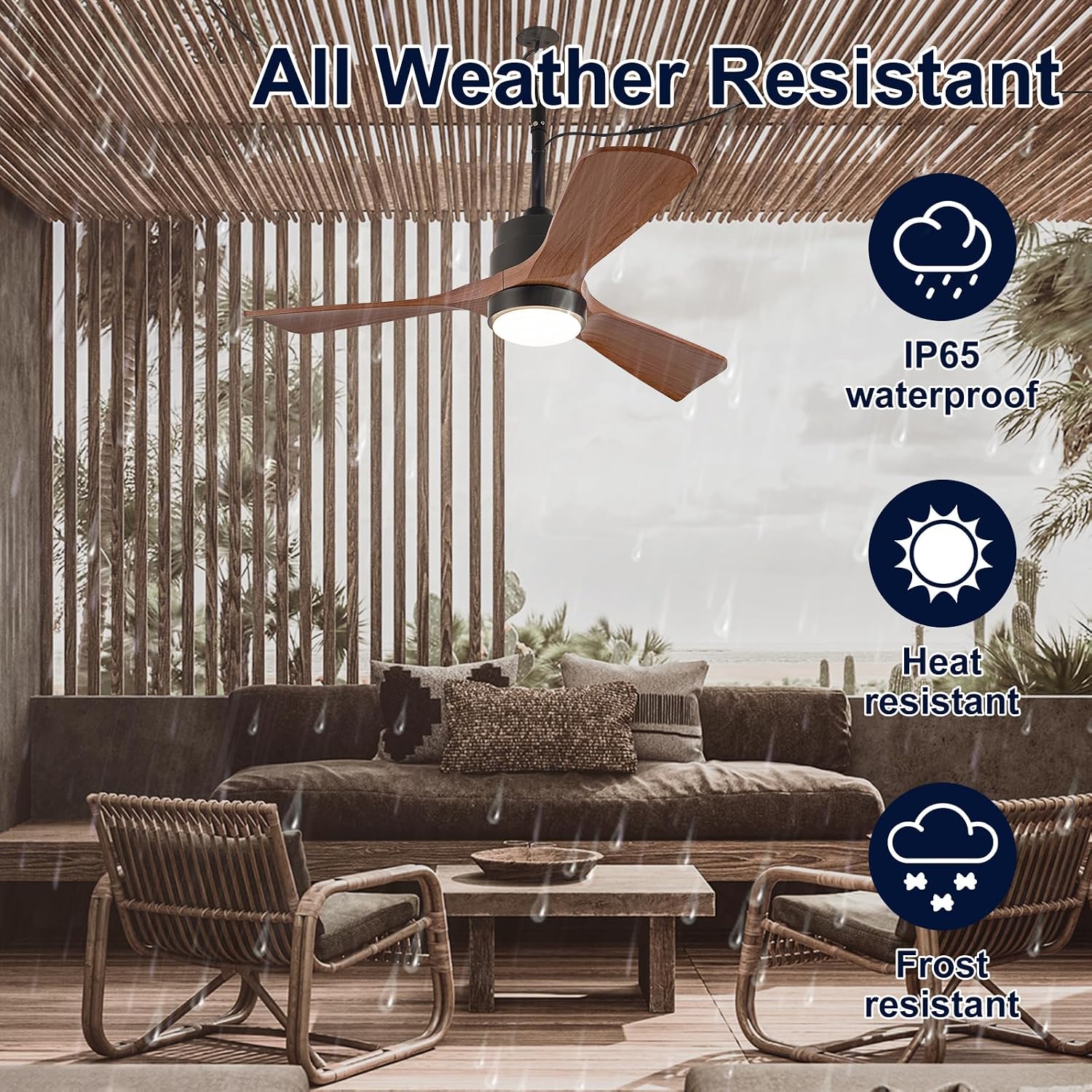 36 Inch Outdoor Ceiling Fan with Light, Gazebo Fan for Patios Waterproof, Plug in Cord Outlet Hook Wet Rated for Outside Porch, Pergola-Walnut