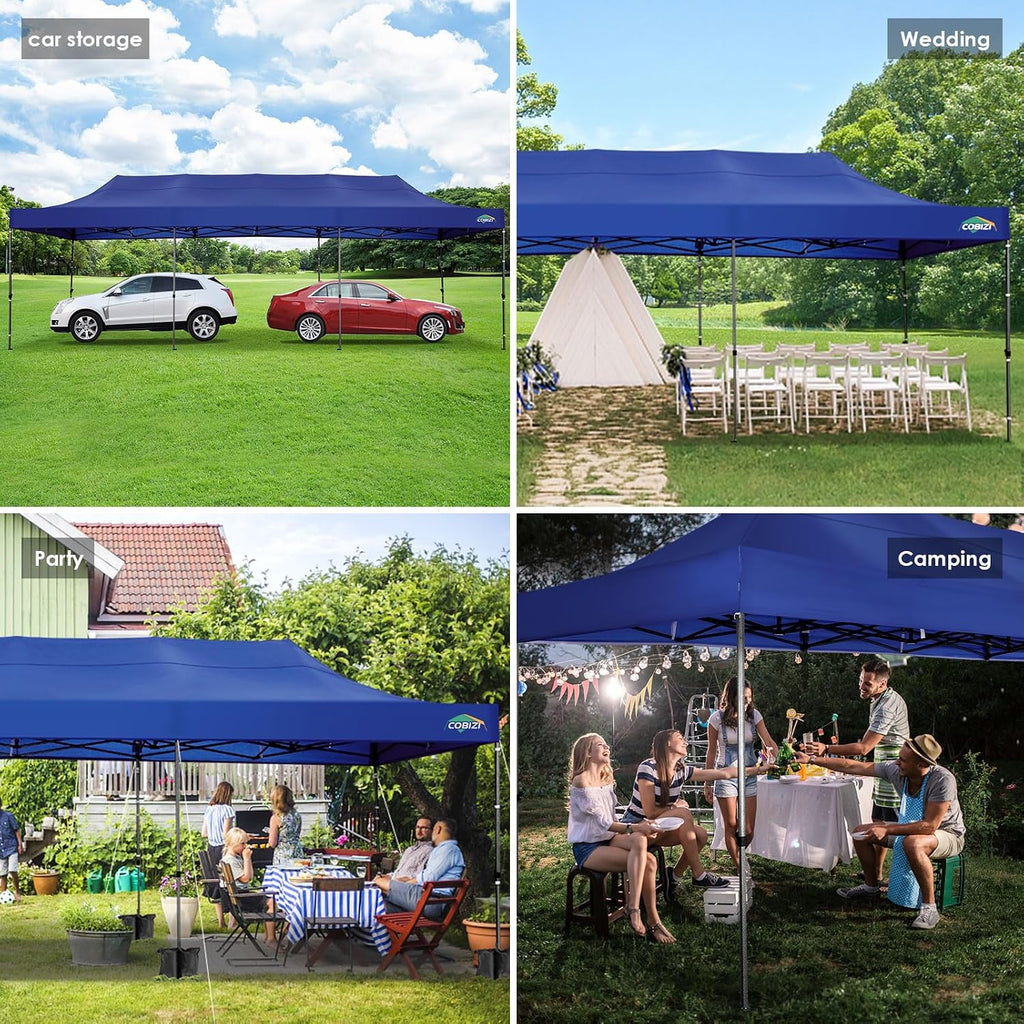 COBIZI 10x30 Pop up Canopy, Heavy Duty Outdoor Party Tents for Parties, Easy up UPF 50+ Waterproof Commercial Canopy with Wheeled Bag can fold, Dark Blue