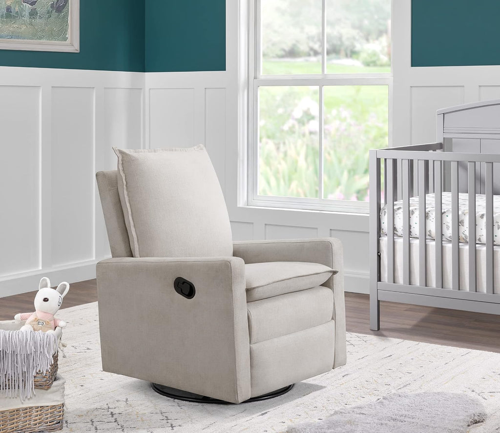 Oxford Baby Uptown Upholstered Glider Recliner Rocking Chair 360° Swivel for Nursery and Living Room - Sand