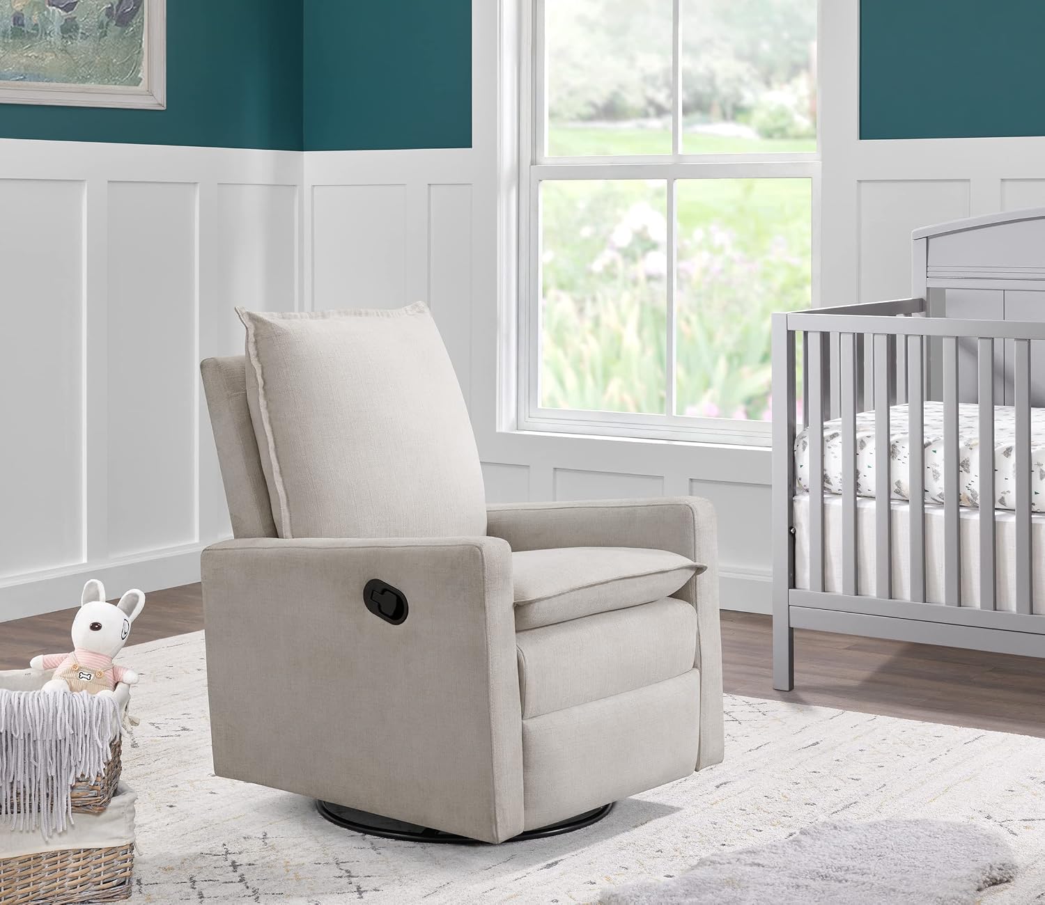 Oxford Baby Uptown Upholstered Glider Recliner Rocking Chair 360° Swivel for Nursery and Living Room - Sand